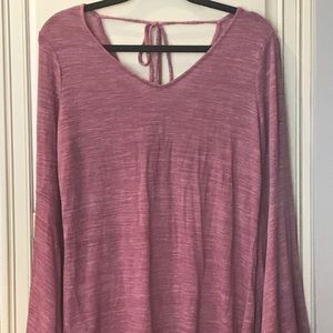 LOFT Rose Marl V-Neck with Neck Tie Sz M